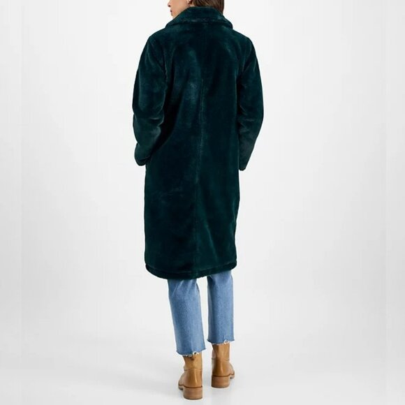 Jou Jou Women's Faux-Fur Double-Breasted Coat Hunter Green Size S (MSRP $100) - Picture 2 of 8